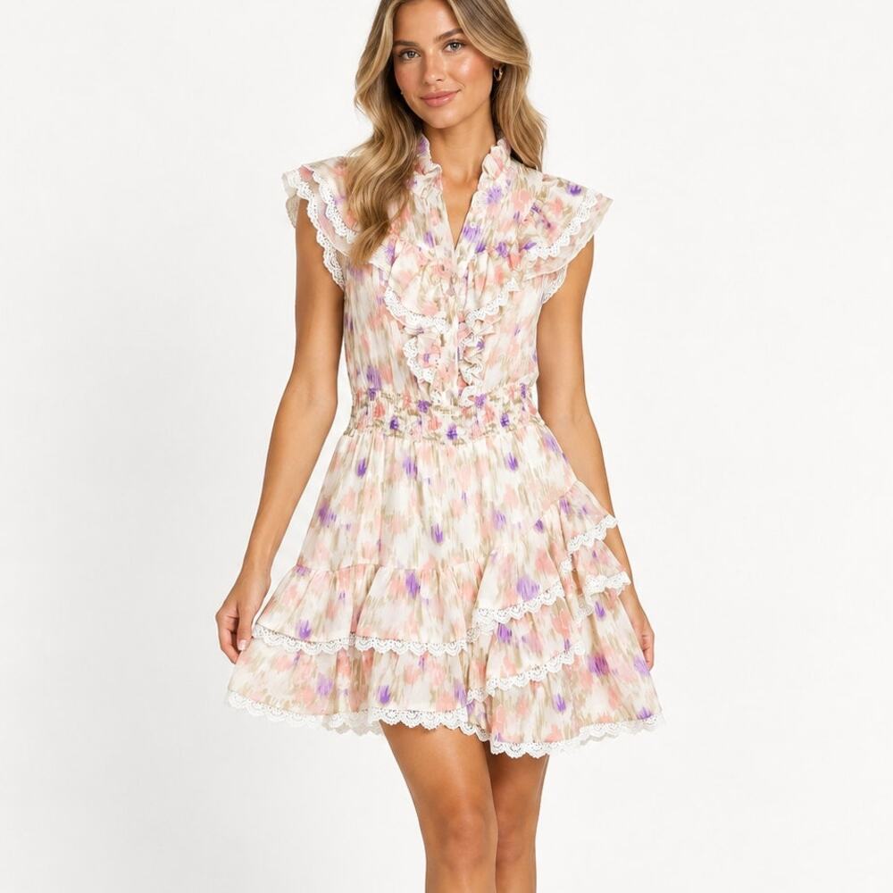 The Shirt by Rochelle Behrens Ruffled Floral Sleeveless Mini Dress Small
